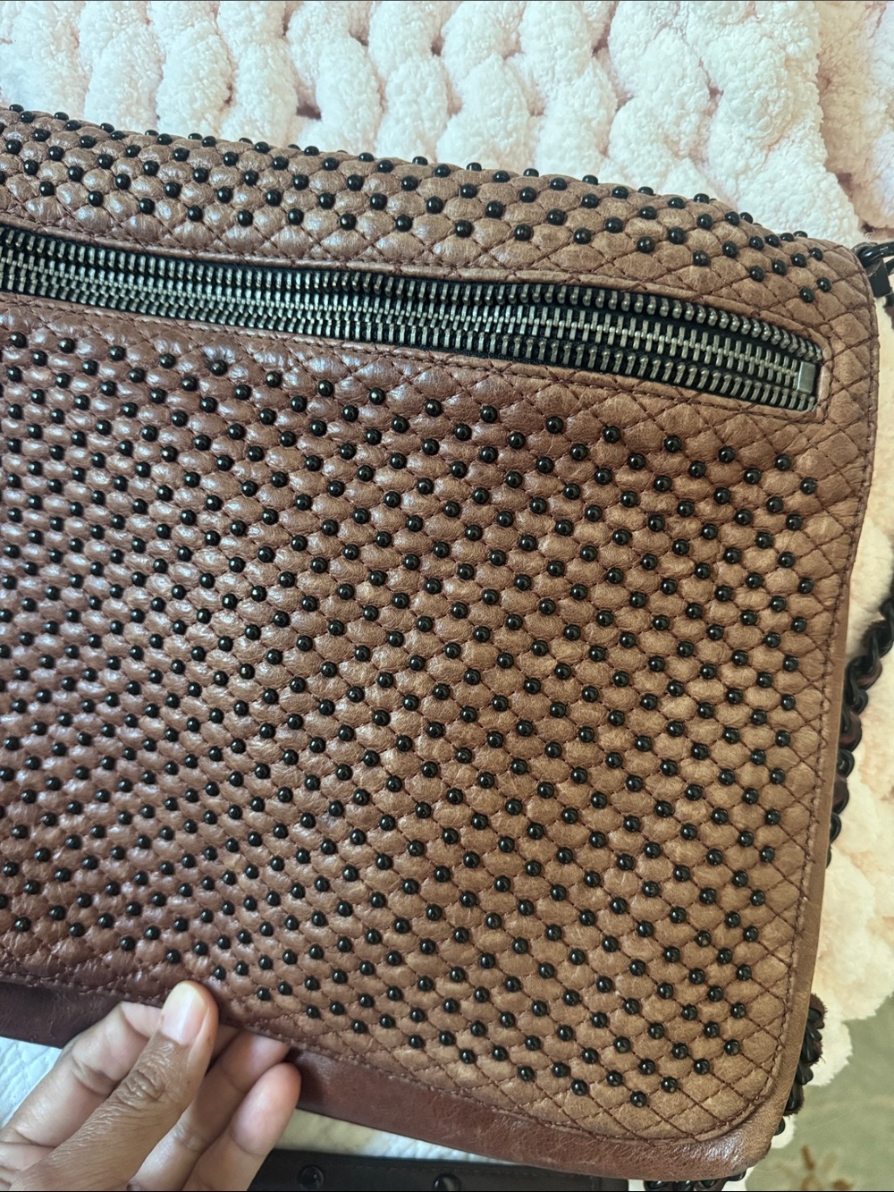 Rebecca Minkoff Brown Leather Studded Tassel Crossbody Bag - Picture 6 of 8